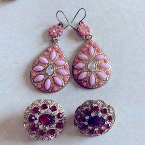 Earrings bundle. Red with clip on and pink with hanger